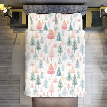 Holiday Pastel Trees 3-Piece Bedding Set-102"x90" King Duvet