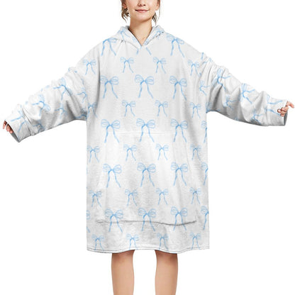 Oversized Soft Wearable Blanket Watercolor Coquette Blue Bows