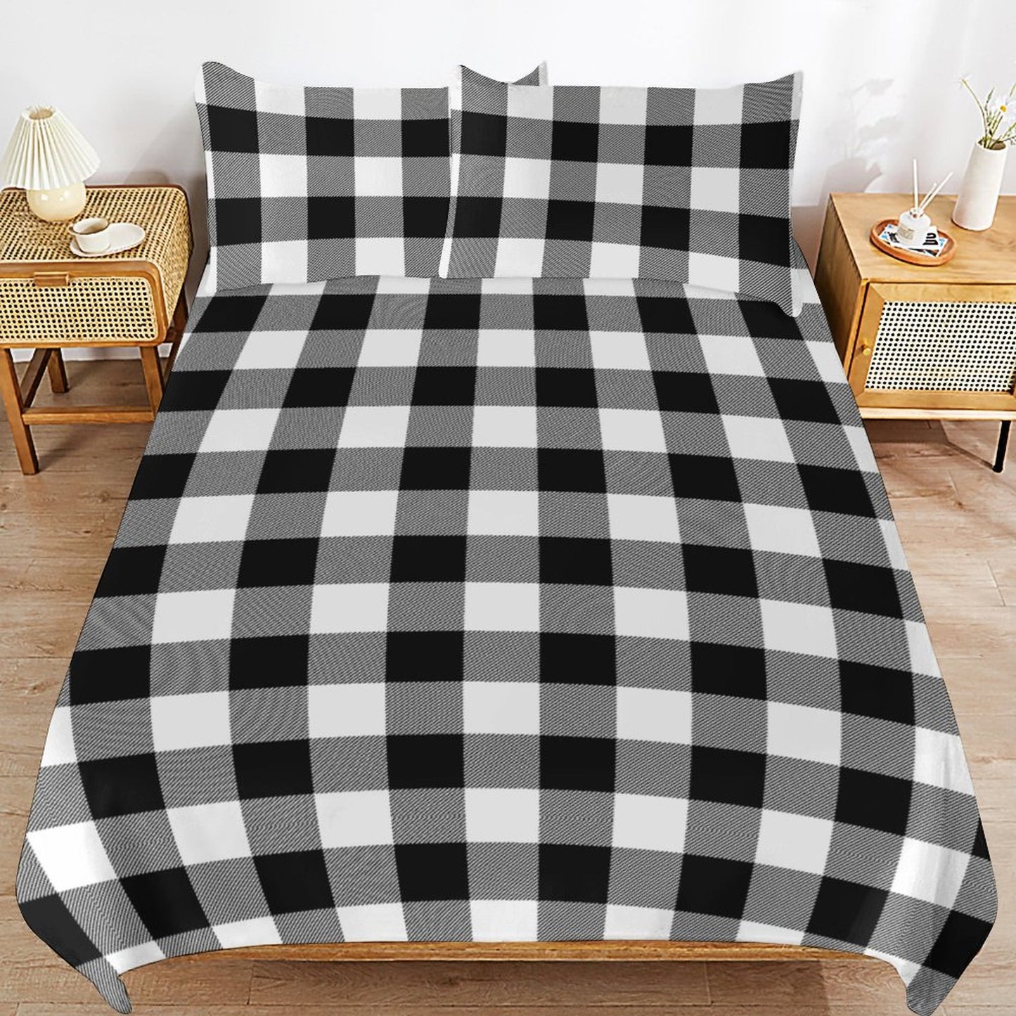 Black White Buffalo Plaid 3-Piece Bedding Set-102"x90" King, Reversible Buffalo Plaid Duvet Cover Set