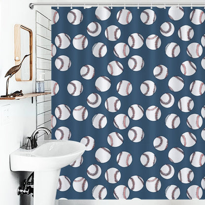 Lightweight Shower Curtain- Baseball Blues