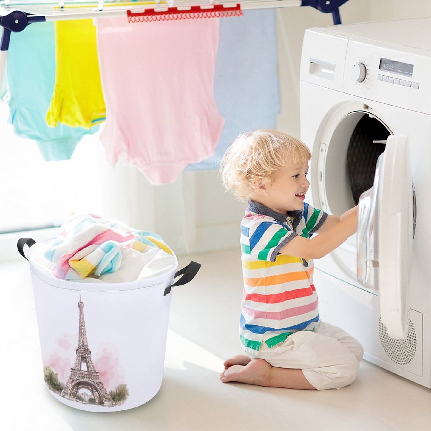 Collapsible Laundry Hamper- Pink Paris Eiffel Tower