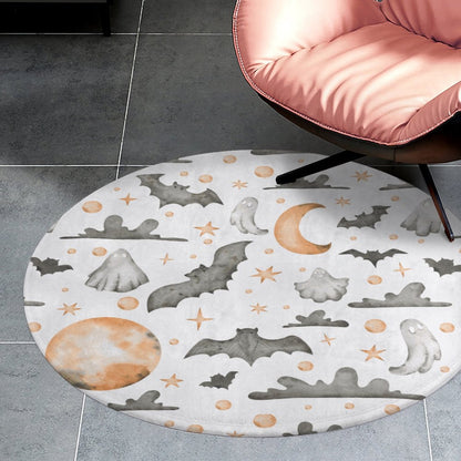 Round Plush Bath Mat- Watercolor Halloween Fun