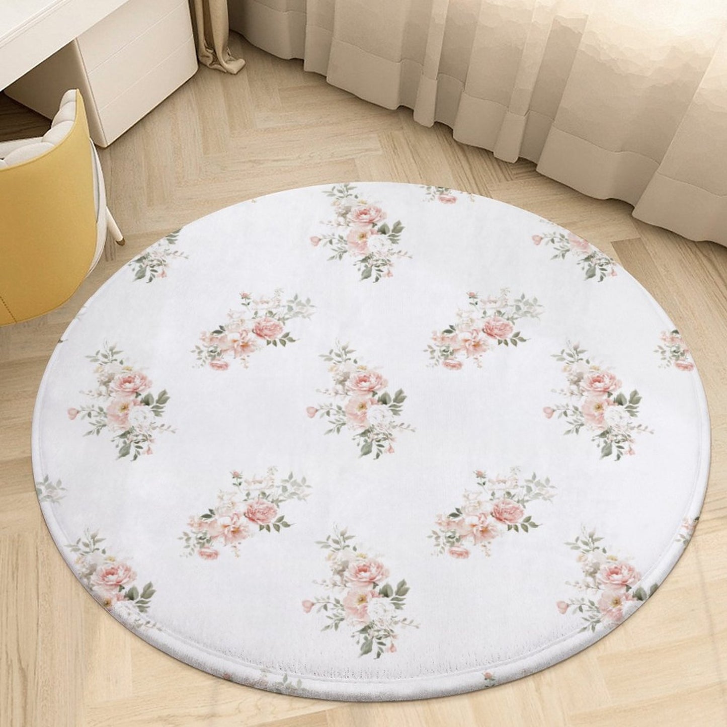 Round Plush Bath Mat- Elegant Coral Floral