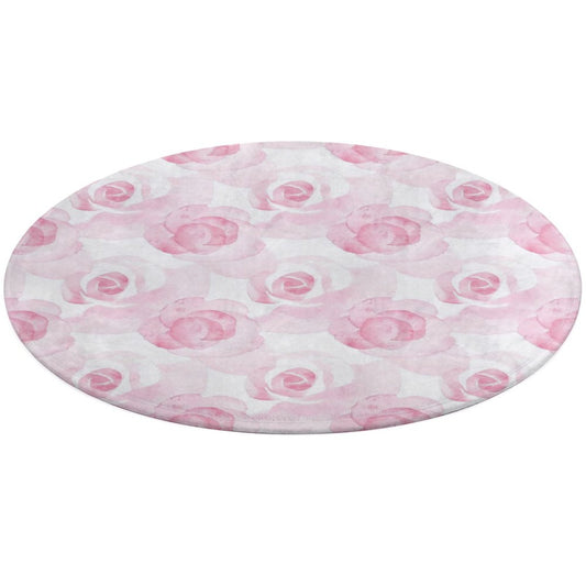 Round Plush Bath Mat- Watercolor Roses