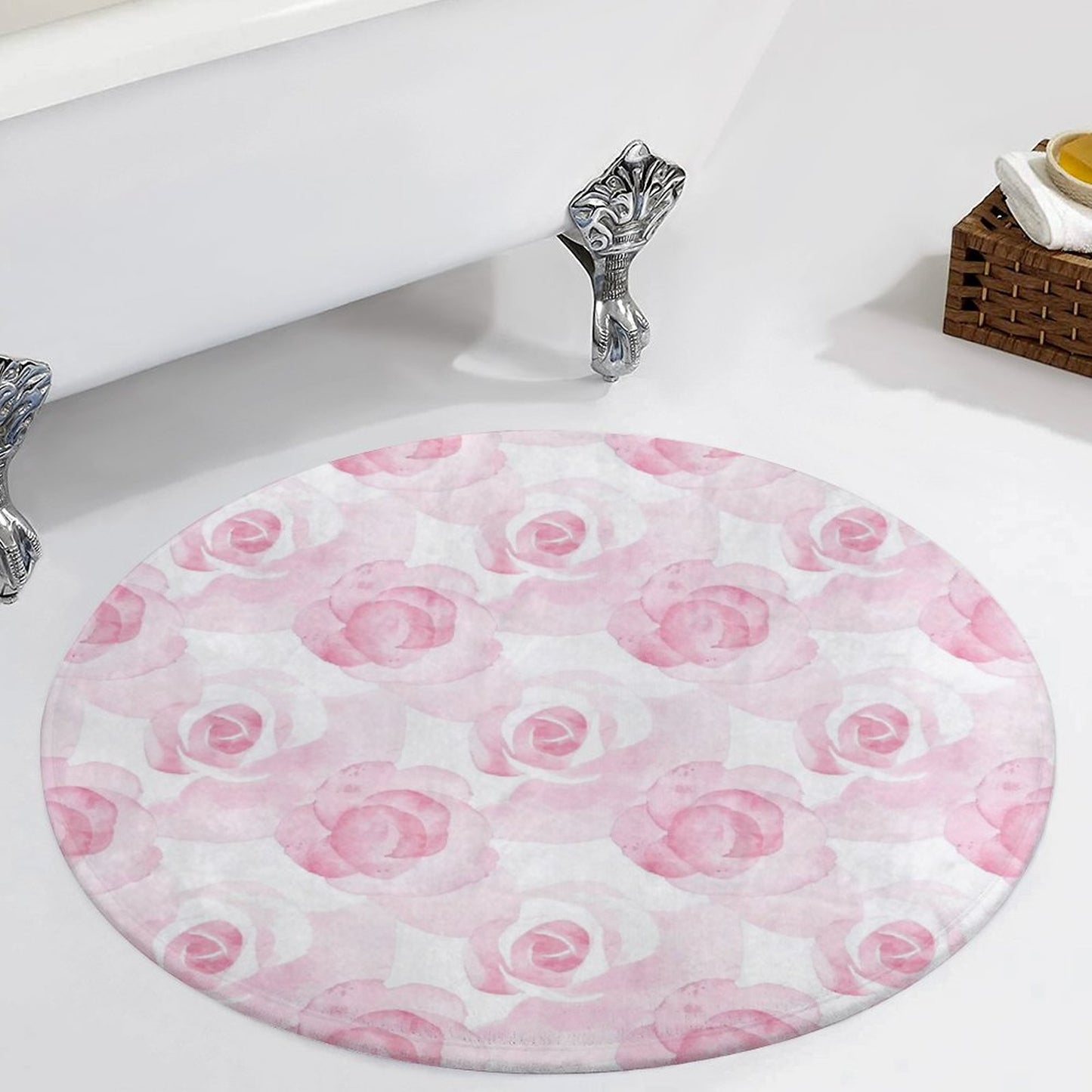 Round Plush Bath Mat- Watercolor Roses