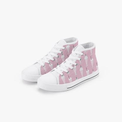 Girls 50s Diner Milkshake Pink Kid’s High-Top Canvas Shoes